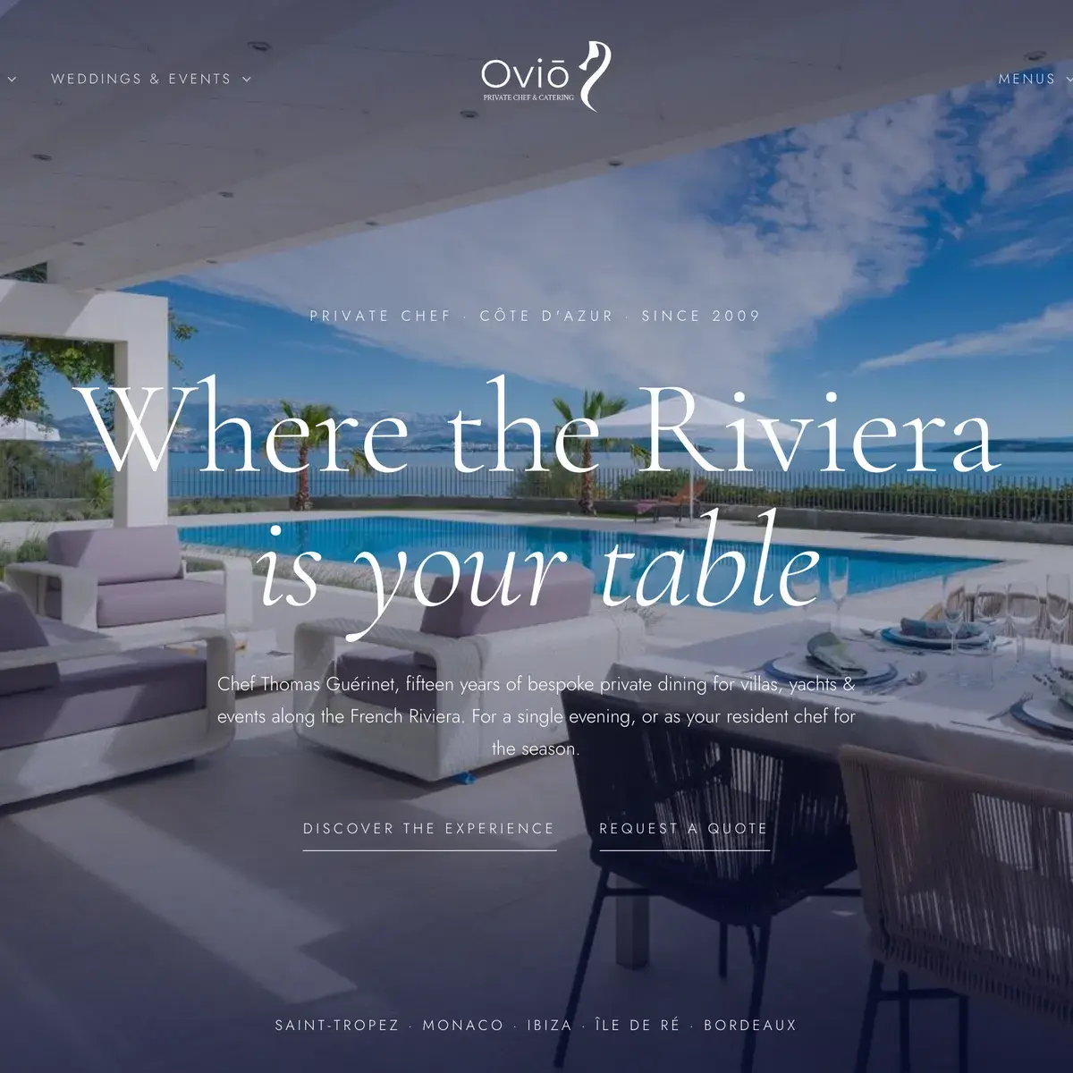 Page d'accueil du site Oviō Private Chef après la refonte par Studio Bamboo