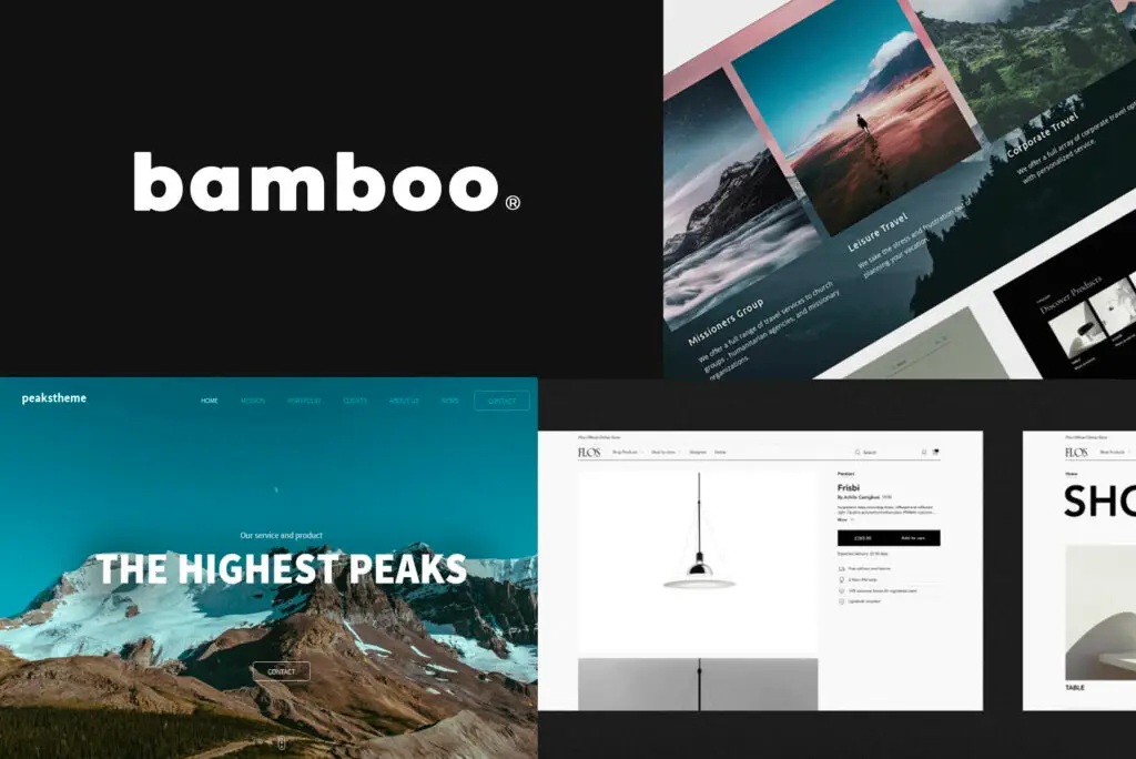 Patchwork de design de site web derrière un logo de bamboo.