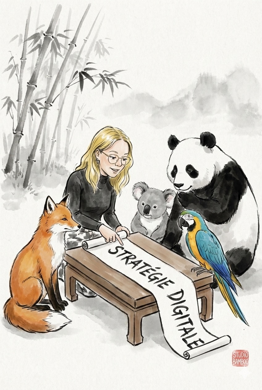 Dessin conceptuel équipe Studio Bamboo Stratégie Digitale