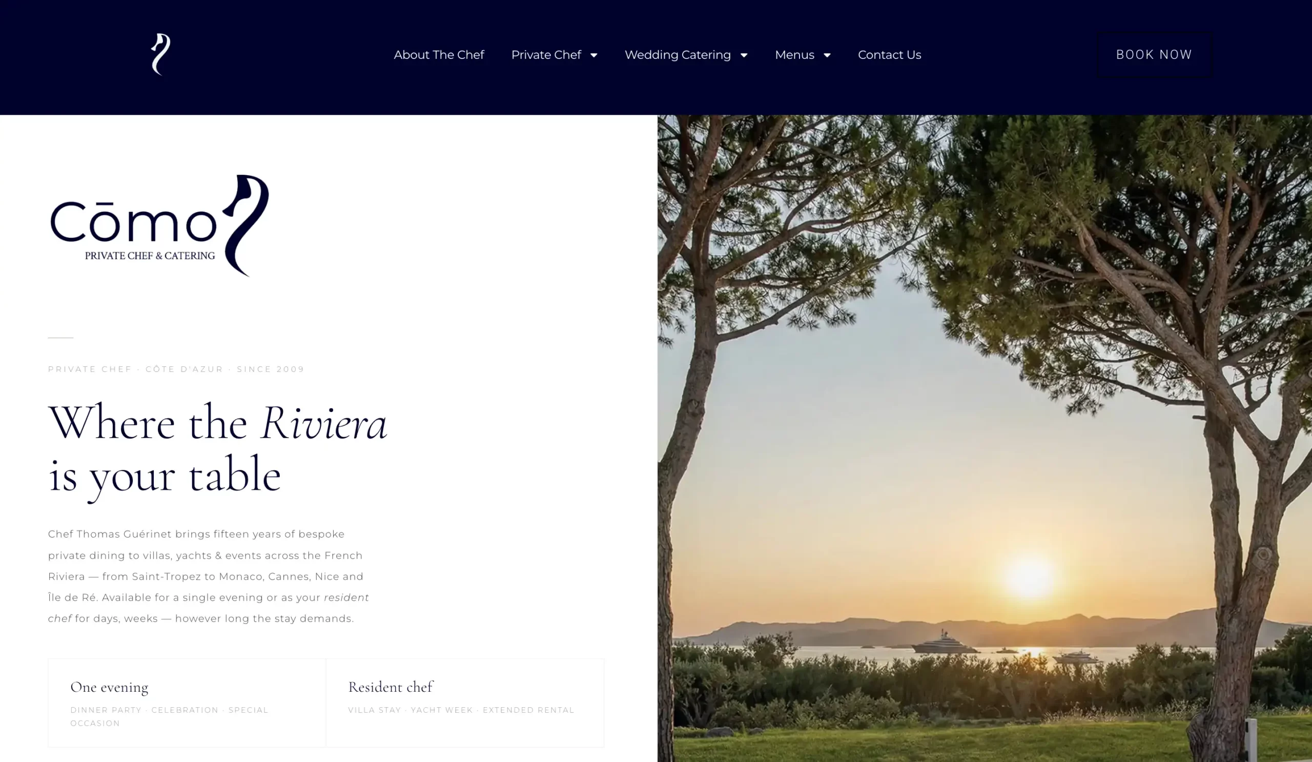 Site Cōmo Private Chef après refonte — design luxe éditorial