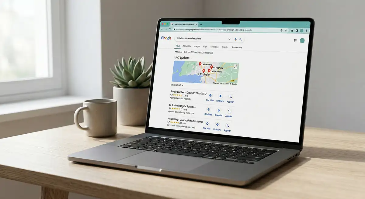 Interface Google Business Profile — tableau de bord Studio Bamboo La Rochelle