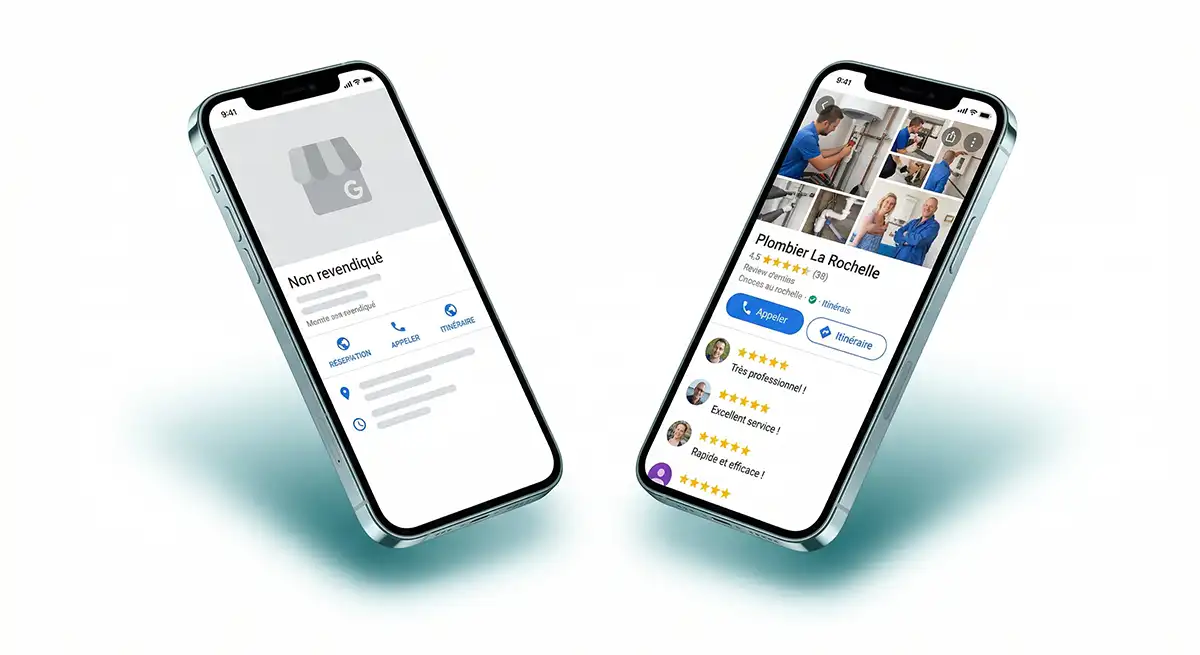 Comparatif fiche Google abandonnée vs fiche active — référencement local La Rochelle Studio Bamboo