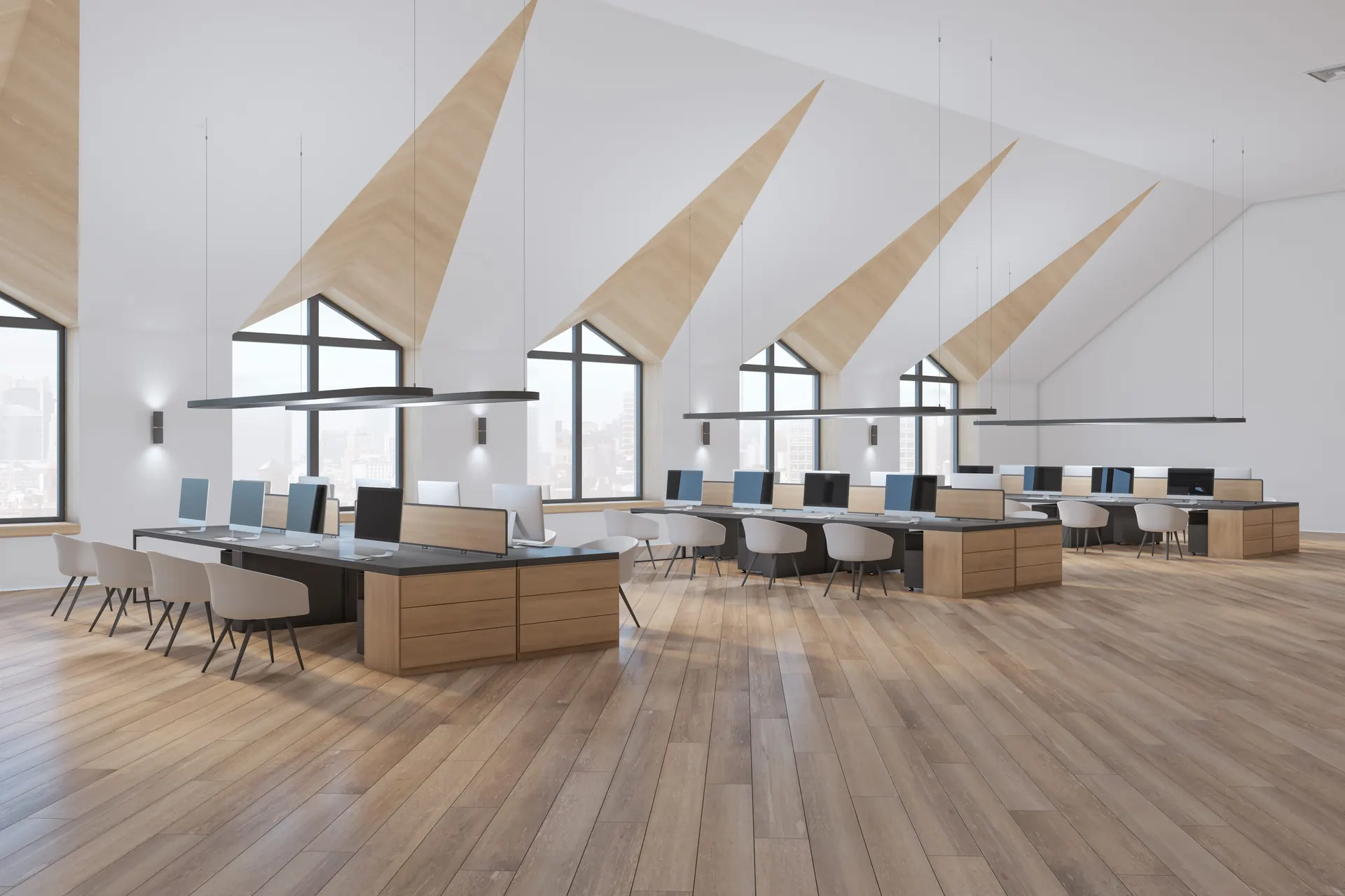 Grand open-space en cours de nettoyage par G Bio Clean à La Rochelle